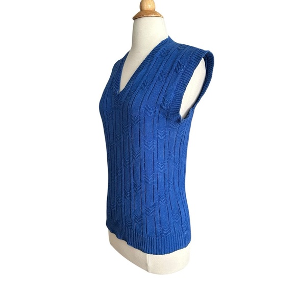 CC COURTENAY Vintage 70s Royal Blue Knit Sweater Vest Sleeveless V-Neck Preppy M - Picture 7 of 12